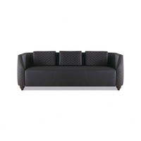 Ledersofa 3-Sitzer Schwarz Holz Modern Design Kissen Polster Leder Couch
