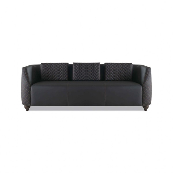 Ledersofa 3-Sitzer Schwarz Holz Modern Design Kissen Polster Leder Couch-image
