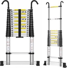 6.2m 20ft, Stainless Steel Extendable Ladder with Hooks, Height Adjustment, Conv