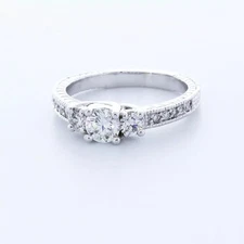 3-Stone Engagement Ring 14K Gold Vintage 1.15 CT Round Lab-Grown Diamond D VS1