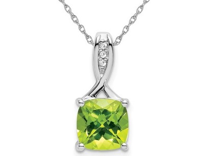 2,00 (ctw) Peridot Anhänger 14K Weißgold mit Kette