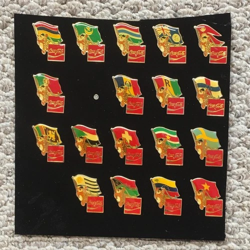 Vintage 80s Olympic Lot Of 18 Pins Coca-Cola World Flag Lapel Enamel Set