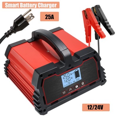 25A Smart Battery Charger 12V 24V Lead-Acid AGM 12V LiFePO4 Auto Red/Black