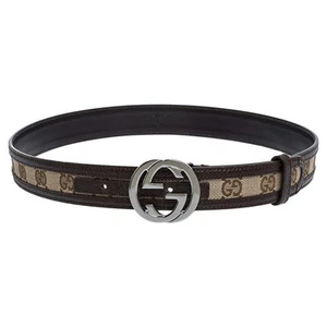 Ceinture fine toile suprême boucle logo Gucci imbriquée GG taille 36"/90 EU.