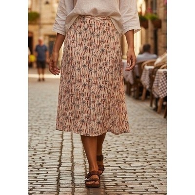 Adini Floral Midi Skirt Plus Size 4X Brown Elastic Waistband Lined Viscose NWT