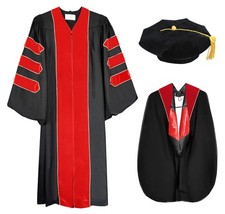 Doctoral Graduation Gown Hood and Tam 8 Sided Package 48 Red