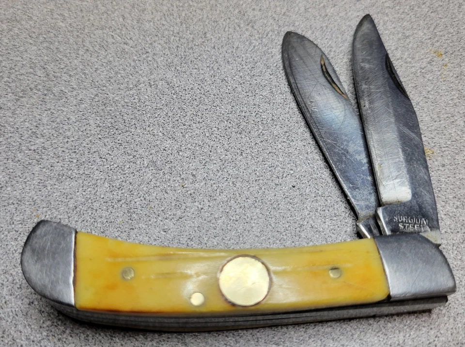 Cuchillo de Bolsillo Trampero de Bolsillo 2 Hojas Cubiertos Cola Blanca Cuerno de Hueso Foto 3 de 4