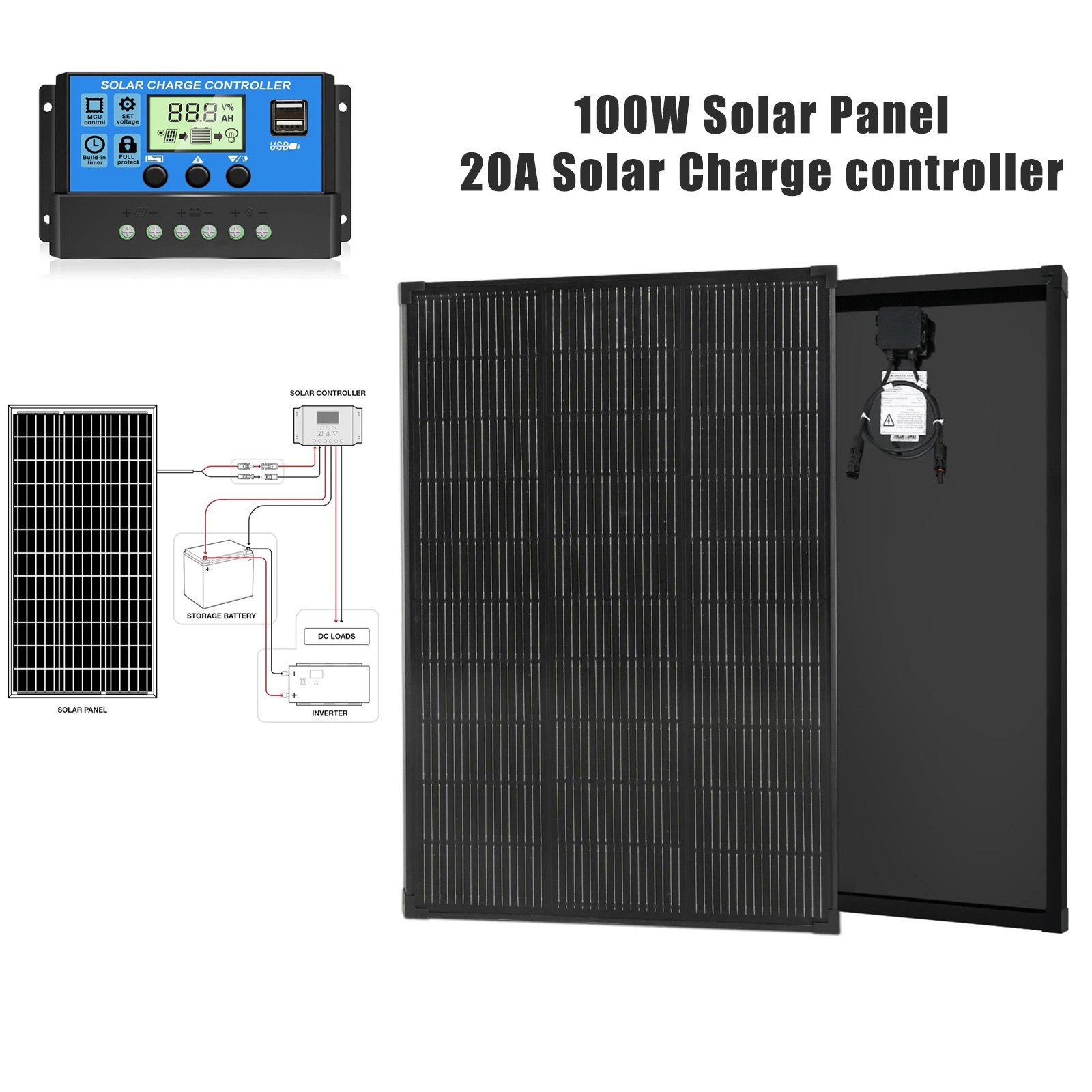 Black Solar Panel + Controller