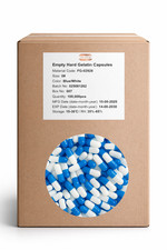 Pure Capsules&reg; Size 0 Blue White Empty gelatine Capsules 1 box 100k Tio2 free