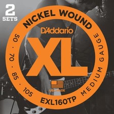 D'Addario Nickel Wound Bass Guitar Strings, Medium, 50-105, 2 Sets, Long Scale