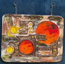 NEW PRICE---LARGE RUSCHA GERMAN FAT LAVA CERAMIC WALL HANGING 70's POTTERY