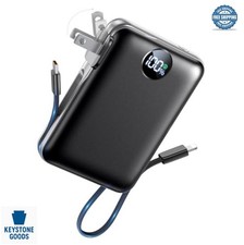 Portable Charger Power Bank 10000mAh Built In USB C Cable AC Plug 22.5W Fast