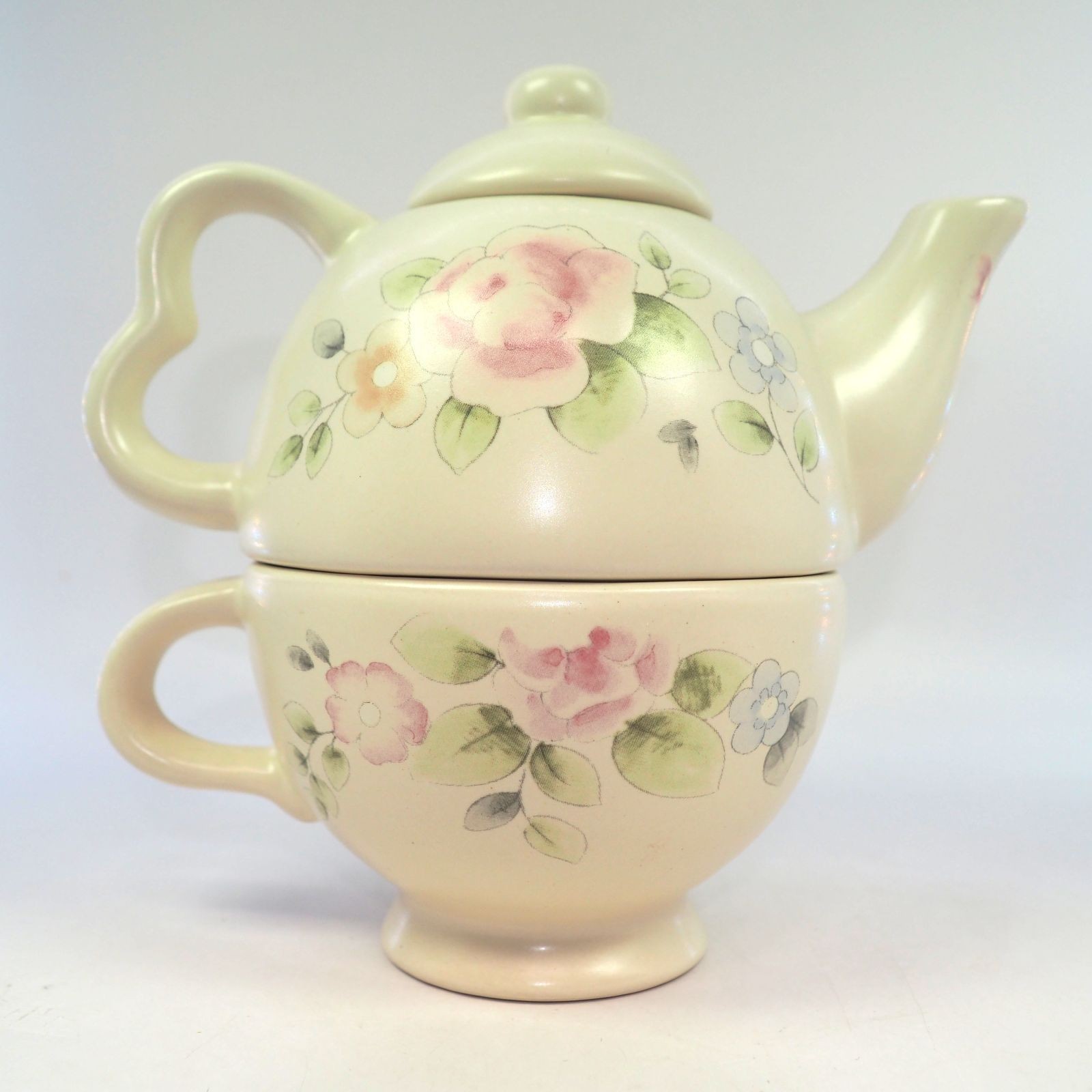 Rose Individual Tea Pot And Lid With Cup
