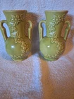 Vintage Pair Shawnee Light Green Floral Vase 875 Daisy Chain 2 Handles USA 5 in.