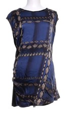 Seidenkleid  Schlange 38 Marc Cain blau beige  N3 Raffung Kleid Longtop edel