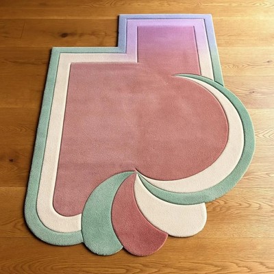 Handgetufteter Pastellteppich, moderner Art Deco Vorleger, einzigartige geome...