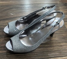 Nine West  7Karoo Platform Sling Back 3.5" Heels Pumps Women's US Size 8.5Silver