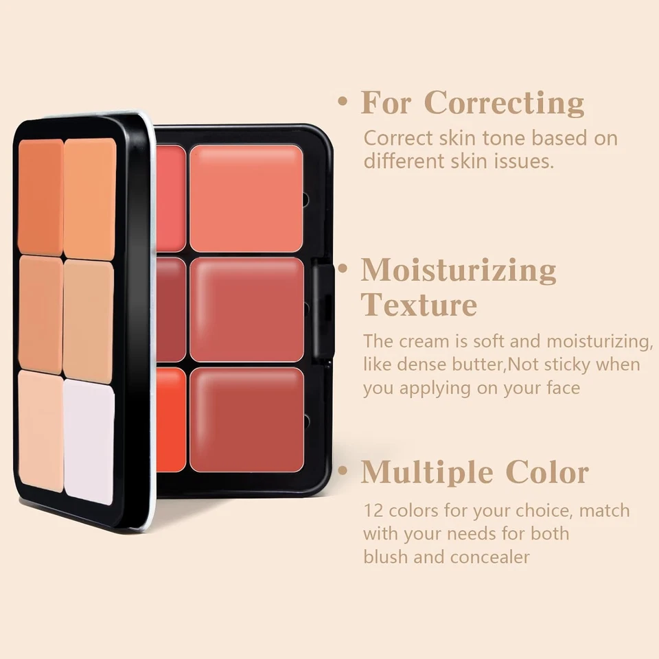 12 Colors Cream Blush Palette, Color Correcting Concealer Foundation Palette - Image 3 of 4