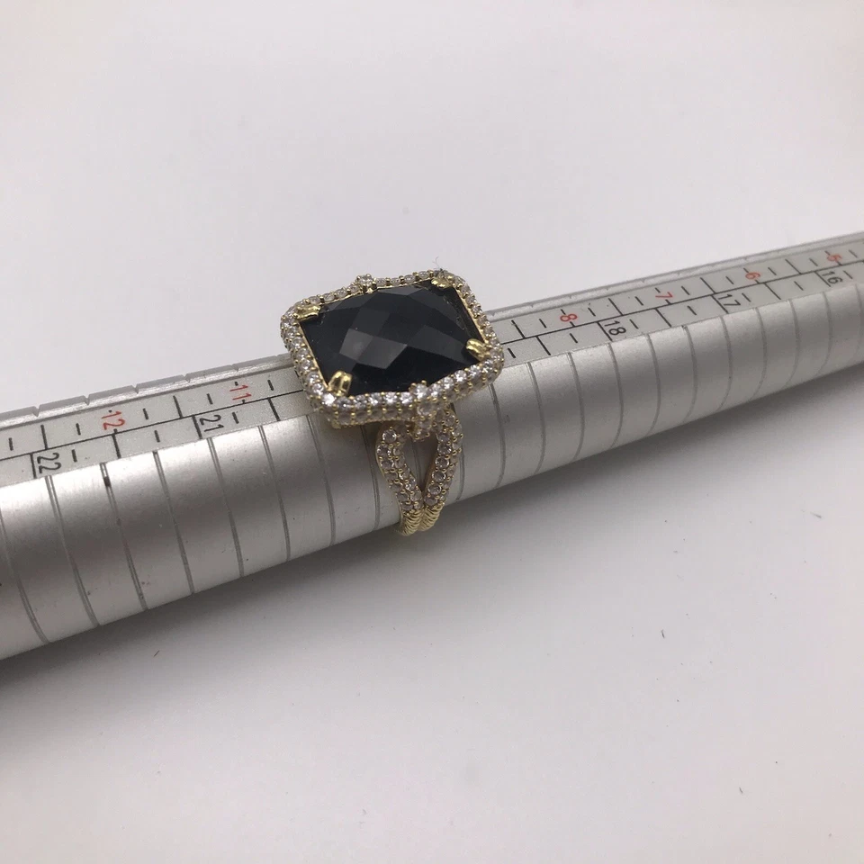 Anillo de cóctel Judith Ripka revestido de oro de 14 quilates de ónix negro y circonita cúbica talla 10 Foto 4 de 4
