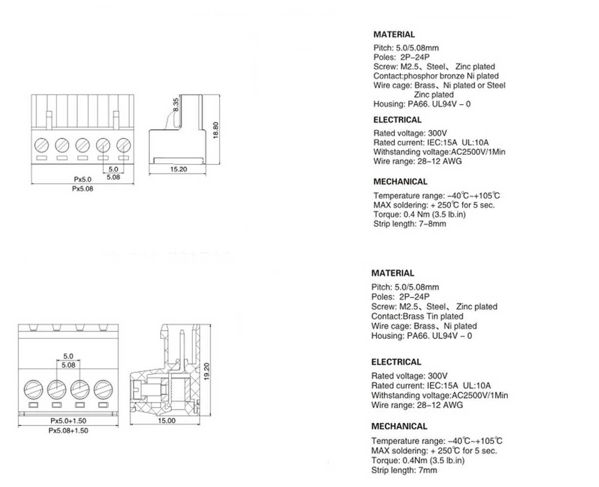 US Stock 10set 2EDG 6 Pin 6P Plug-in Screw Terminal Block Connector 5.08mm Pitch