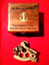 Nautical Marine Brass Sextant & Brass Inlaid Wooden Box - Navy Collectable Set