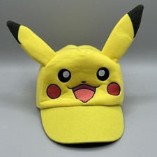 Pokemon Pikachu Face Stretch Youth Hat With Ears Baseball Cap Yellow Kids  