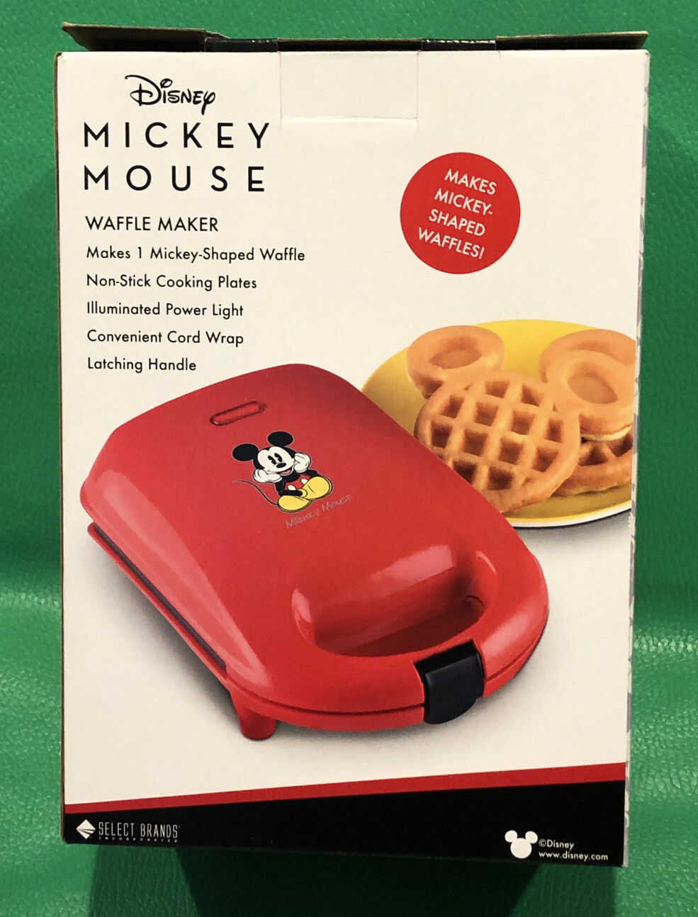DISNEY MICKEY MOUSE Mini Waffle Maker Red Nonstick Mickey Shaped