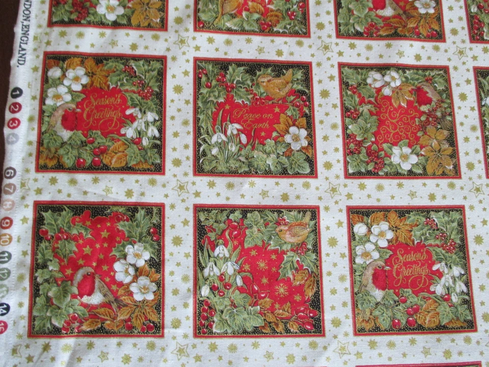 Cotton Fabric MAGICAL CHRISTMAS ROBINS 3" Squars Freedom Fabric London 23" x 44" - Image 3 of 4