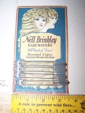 Vintage Set of 4 Aluminum Flapper Waver Hair Clips 1920's Nell Brinkley on Card
