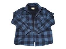 Sherpa Lined Boston Traders Jacket Men's 2XL Navy Blue Plaid Button Up Flannel
