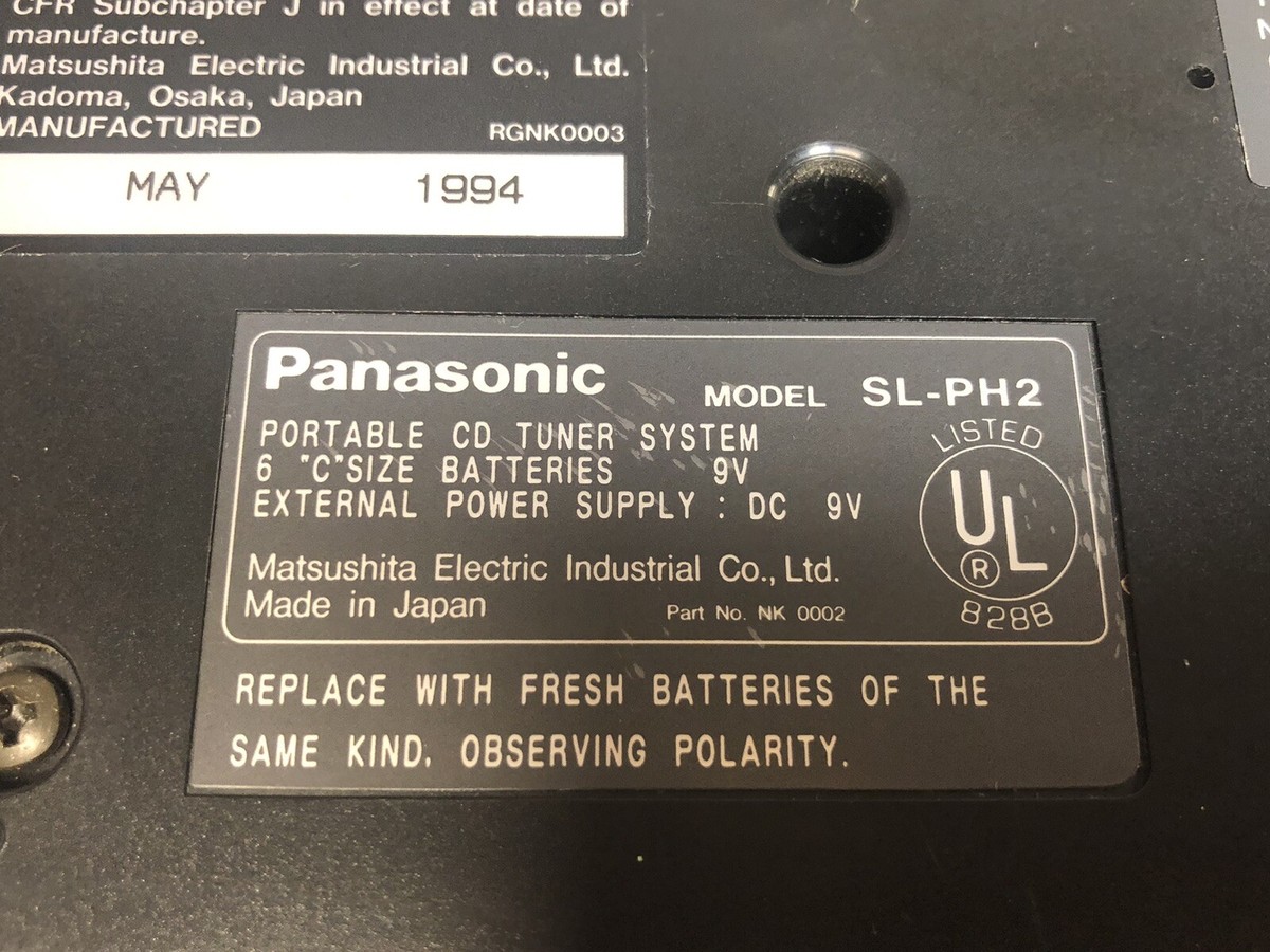Panasonic sl-ph2 ポータブルCDプレイヤー CDラジオ 動作品 Panasonic SL-PH2 AM/FM Stereo CD Portable System w/AC