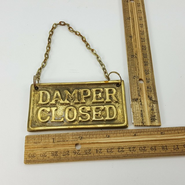 Vintage Brass Damper Open Closed Hanging Sign W Chain Furnace