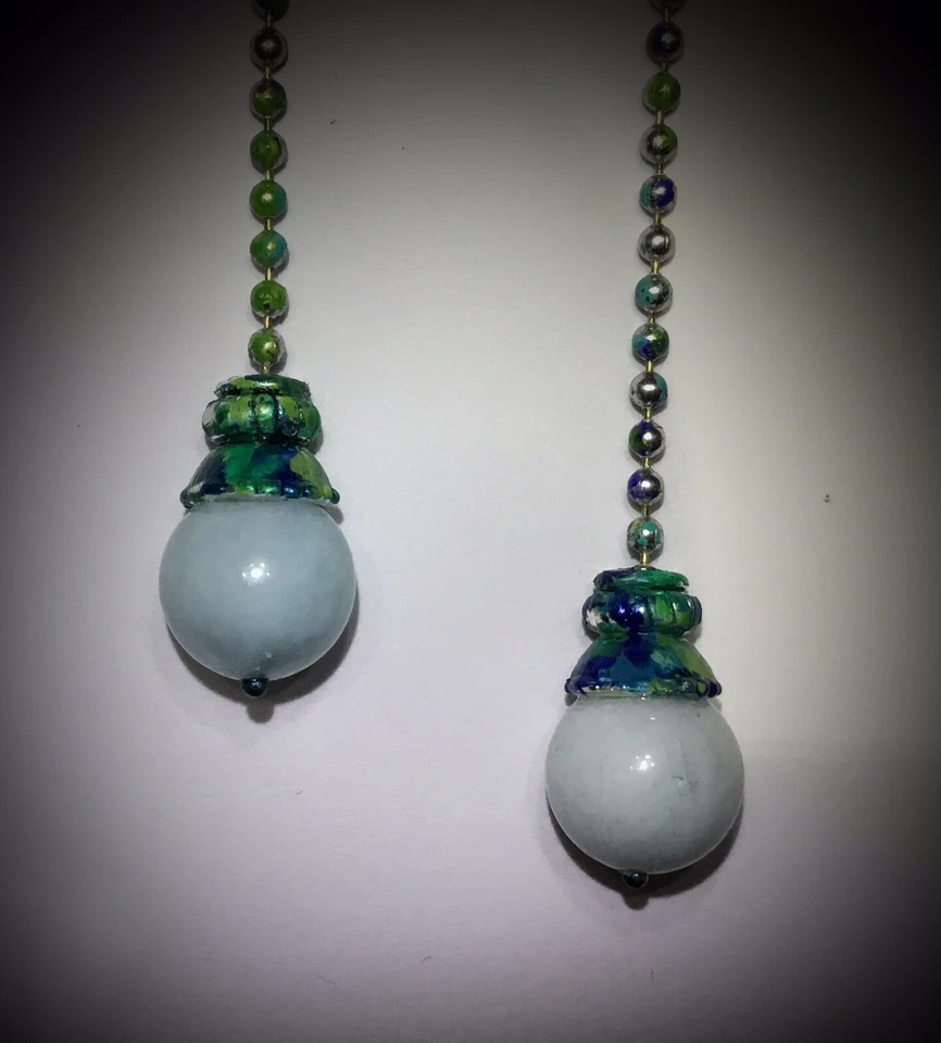 Tirador de abanico artesanal de piedras preciosas semipreciosas Larimar tema mar verde azul plata Foto 2 de 4