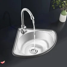 Single Triangle Wash Basin Corner Sink Mini Bar Sink Stainless Steel with Faucet