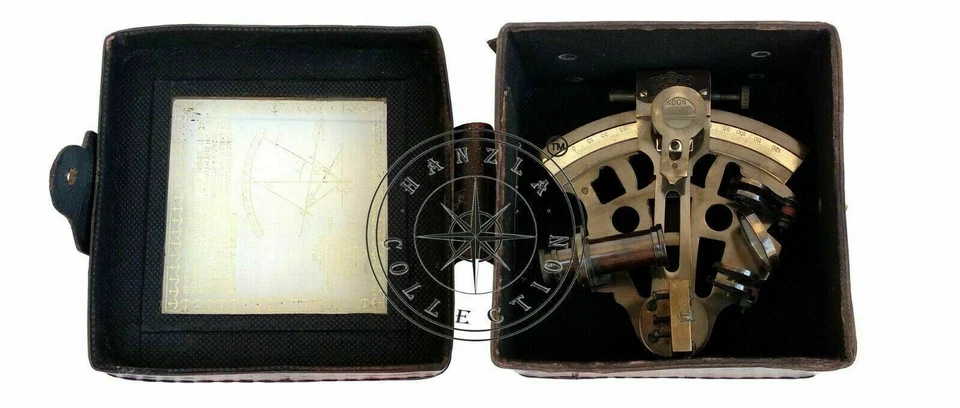 Brass Rare Nautical Brass Sextant Working Marine Vintage Leather Box Handmade - Image 2 of 4