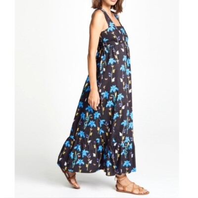 Borgo de Nor 100% Cotton Made in Italy Mila Floral Iris Black Maxi Dress  Size:6 | eBay