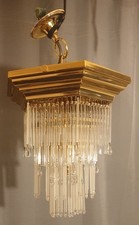 Beautiful Vintage Venini Murano Hexagonal Brass & Crystal 3 Tier Chandelier