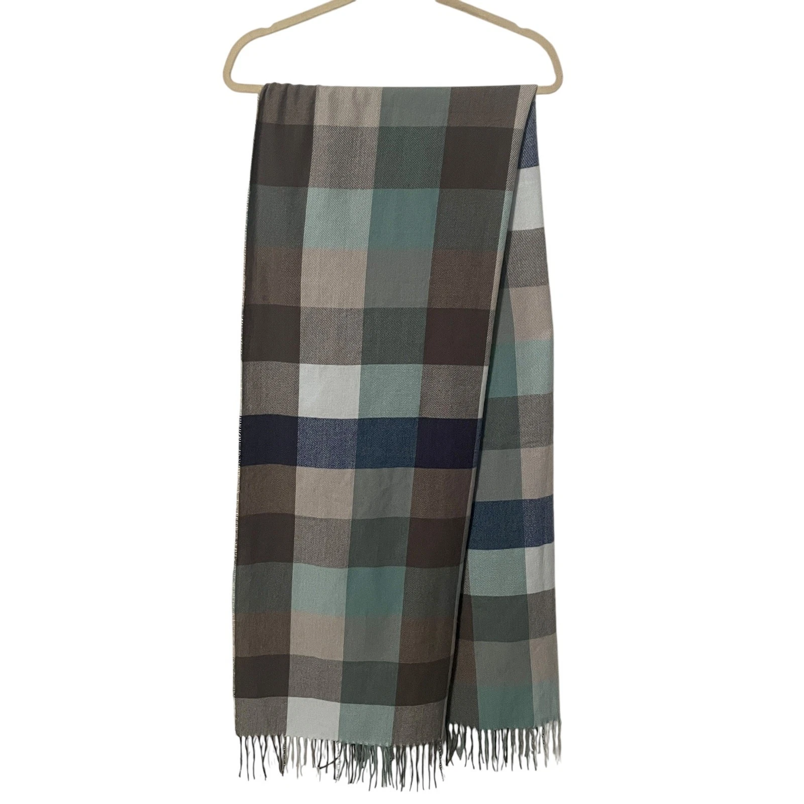 Urban Outfitters Seafoam Green Plaid Scarf with Fringe Rectangle Outdoor