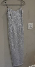 Bari Jay silver white sequin lining, rhinestone spaghetti straps dress Size 4