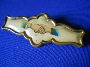 RARE Antique 1800s Odd Fellows IOOF  Handshake Whitehead Hoag Celluloid Pin
