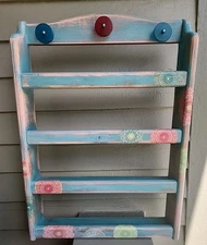 Kid's Room / Bath Cute Turquoise Wooden Shelf 4 shelves 25" H × 17.5" W × 3.5" D