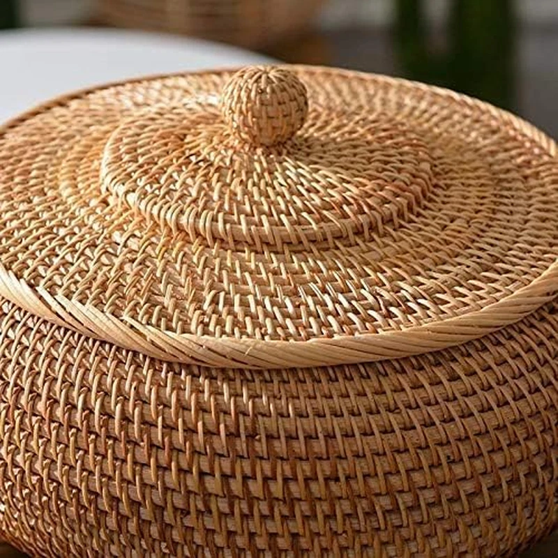 Rattan Boxes with Lid Wicker Tray - Thumbnail 3