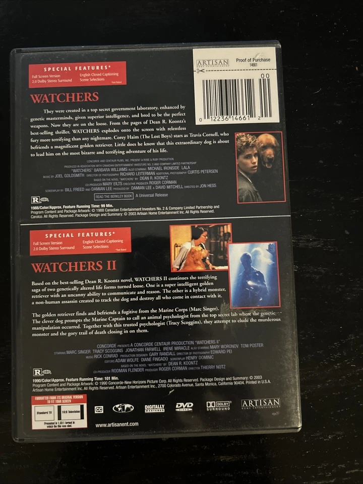 Watchers 1 & 2 Double Feature (DVD) Koontz Horror Haim Creature Feature RARE OOP — 第 2/3 张图片