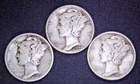 Mercury Dimes lot of 3 1944 Mint P, S, D