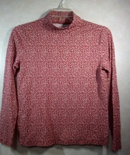 Croft & Barrow Top Women M Red White Flowers Mock Neck Long Sleeve