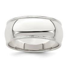 Sterling Silver Milgrain Domed 8mm Wedding Band With Plain Finish