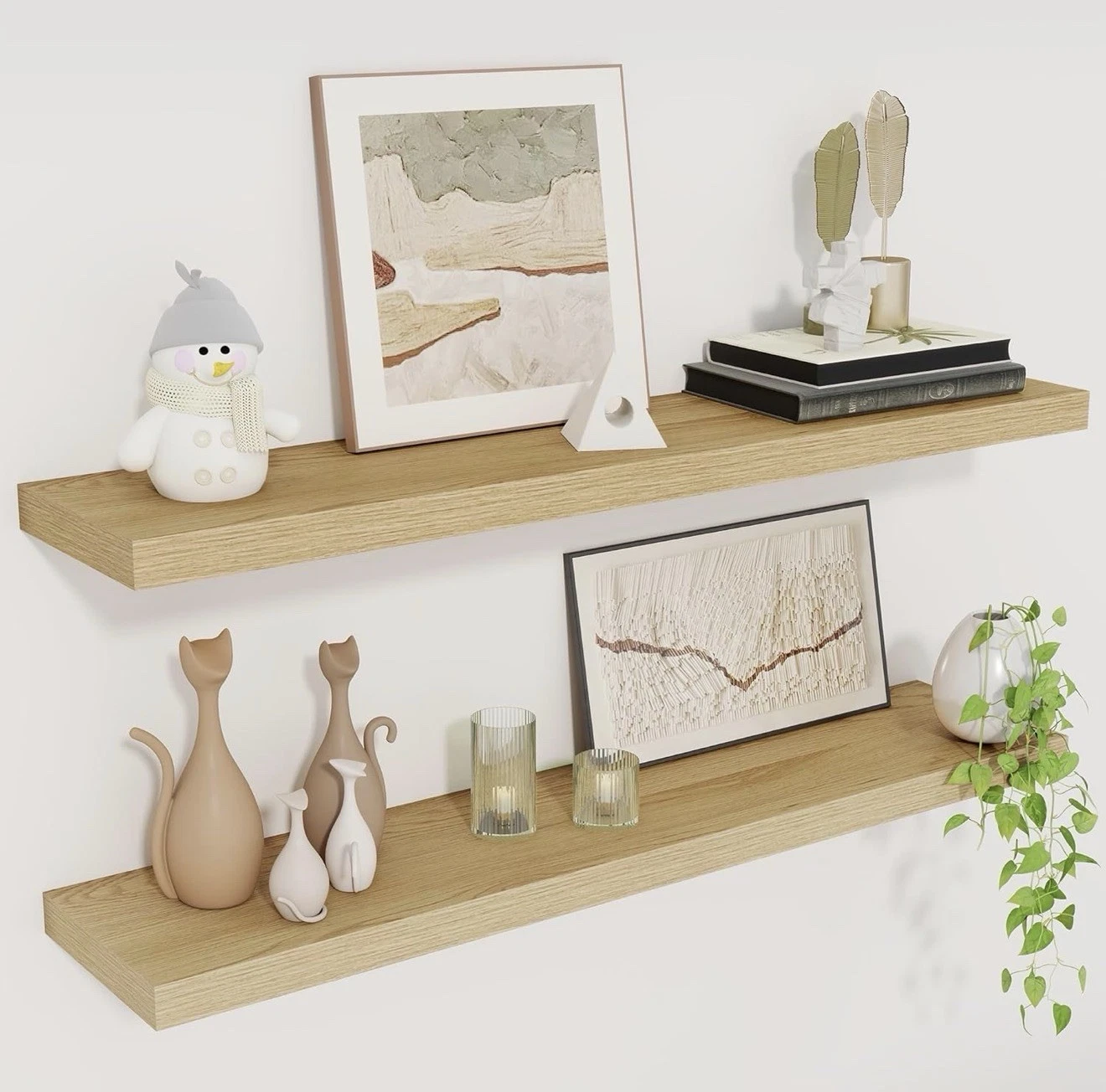 30" Rustic Wood Deep Floating Shelves for Wall, Oak Set Of 2