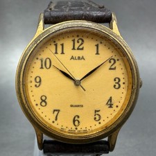 Seiko Alba Watch Men 33mm Gold Dial Gold Tone Round V501-6K80 New Battery VTG