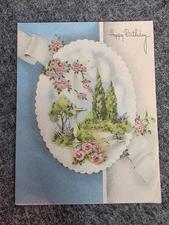 Vintage Stonybrook Line Happy Birthday Greeting Card Floral Garden