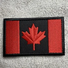 🔥LARGE CANADA Flag Embroidered Patch Velcro Hook Loop Emblem CANADIAN BLACK RED